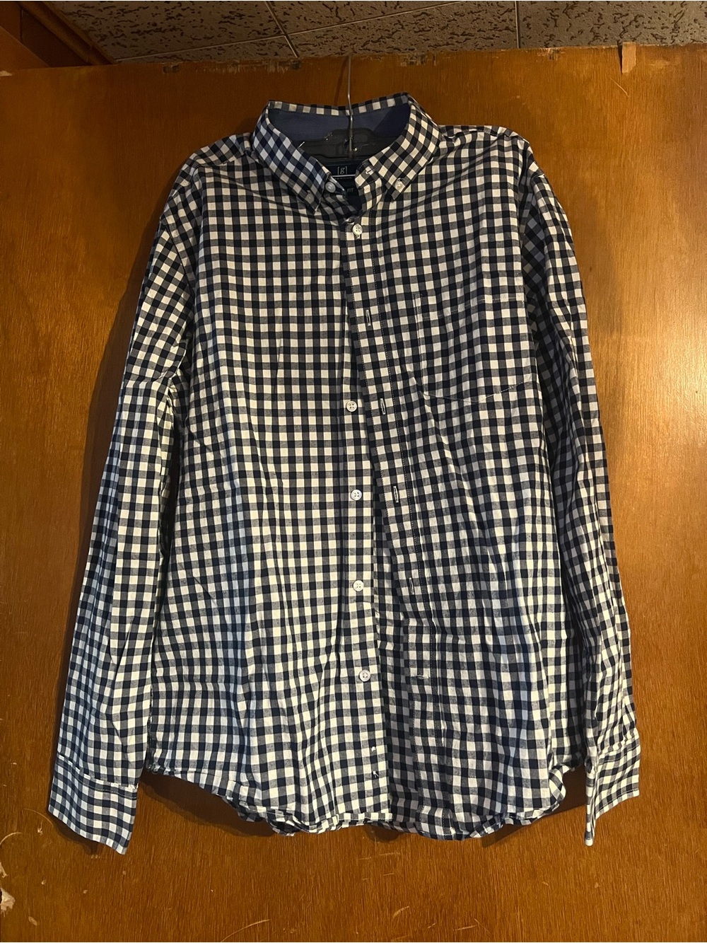 George Navy and White Gingham Button-Front Shirt